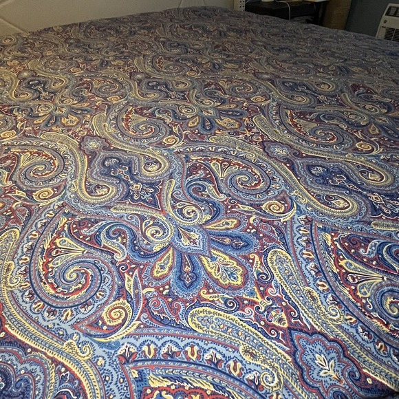 Vintage Ralph Lauren Fenton Blue Paisley Reversible Comforter King Stripes - Picture 1 of 11